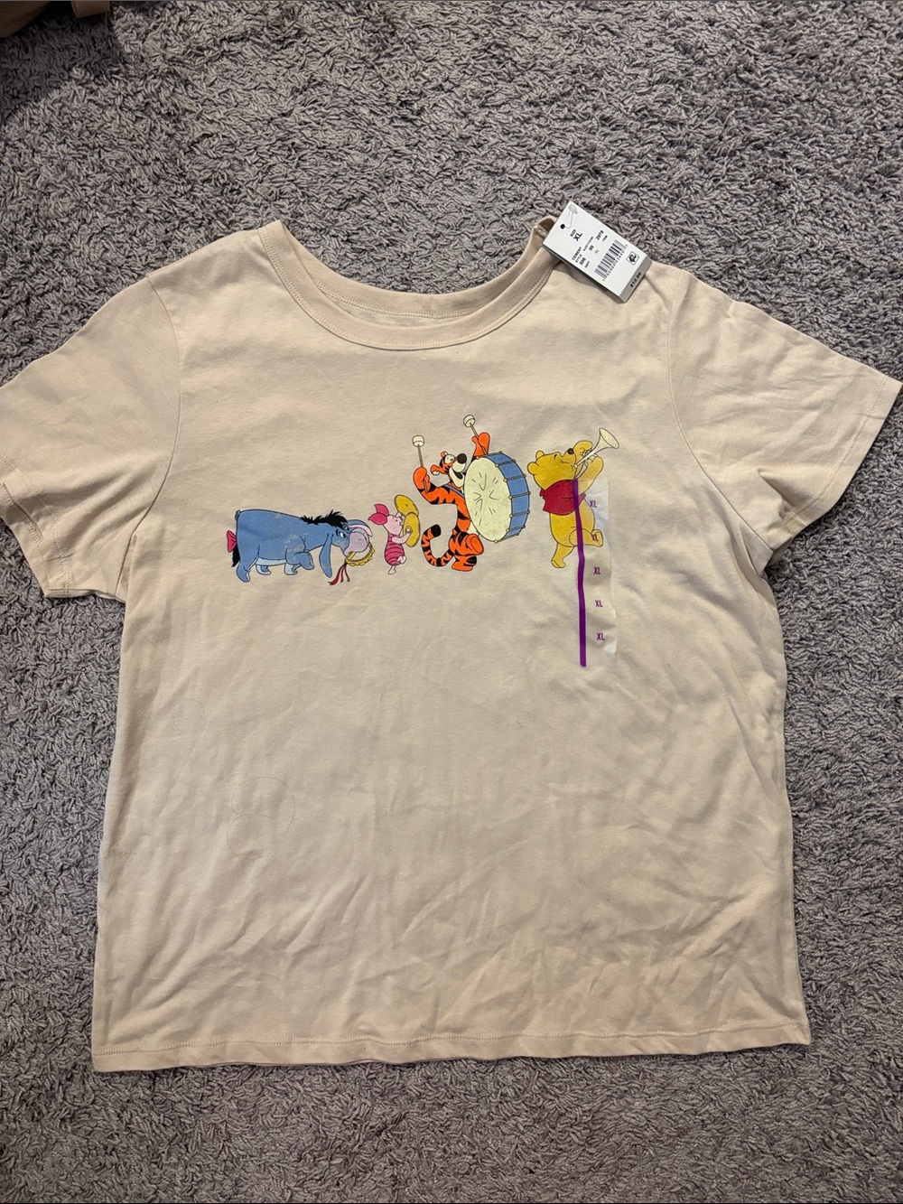 Disney Cream Winnie the Pooh Band Tee with Colorful Character Print